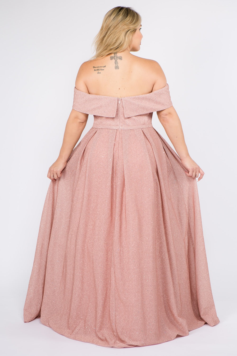 Shimmer Off The Shoulder A-Line Prom Dress with Pockets