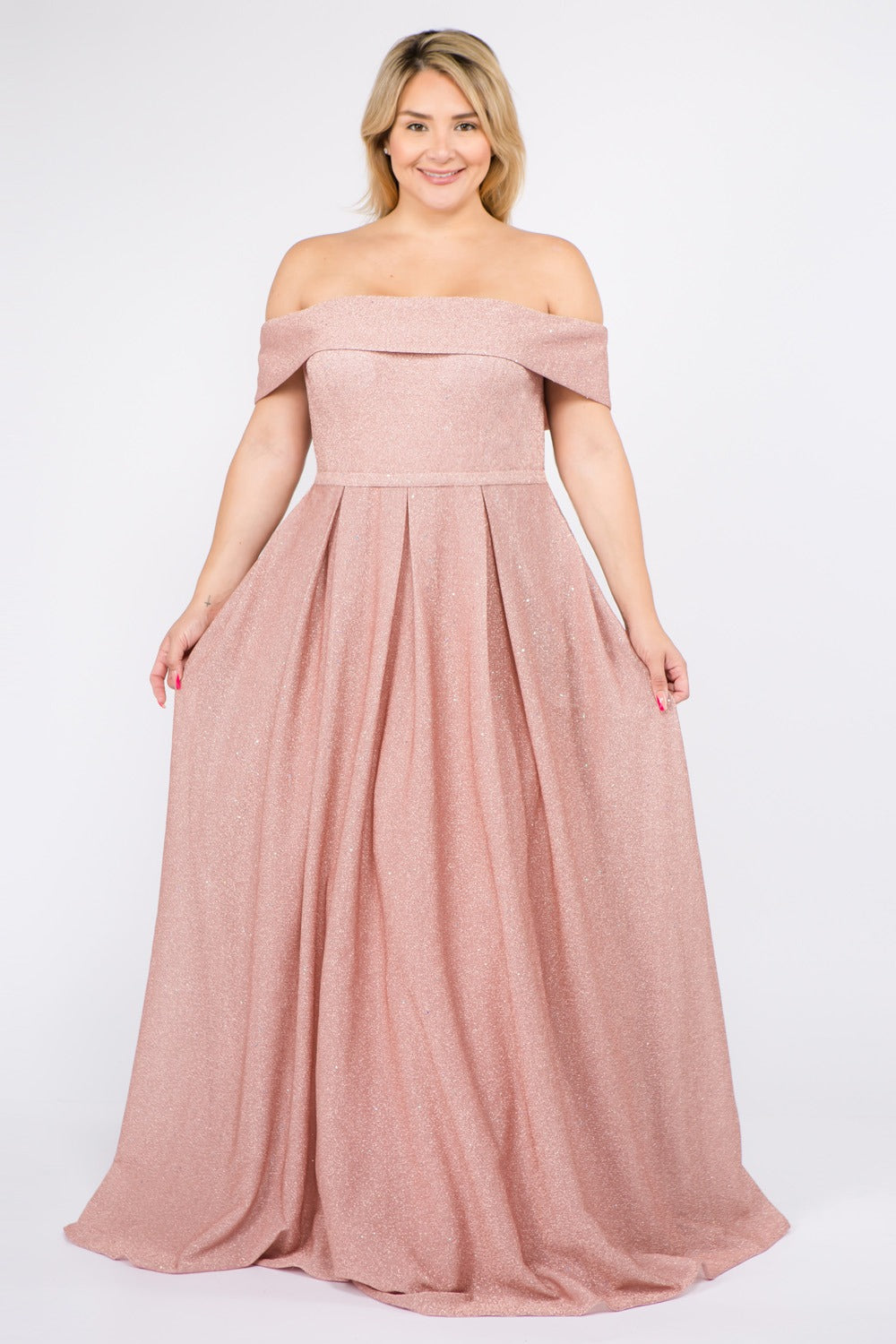 Shimmer Off The Shoulder A-Line Prom Dress with Pockets