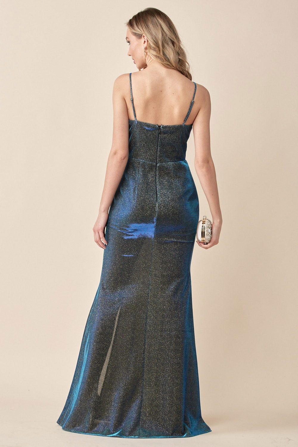 Shimmer Fitted Prom Dress with Leg Slit
