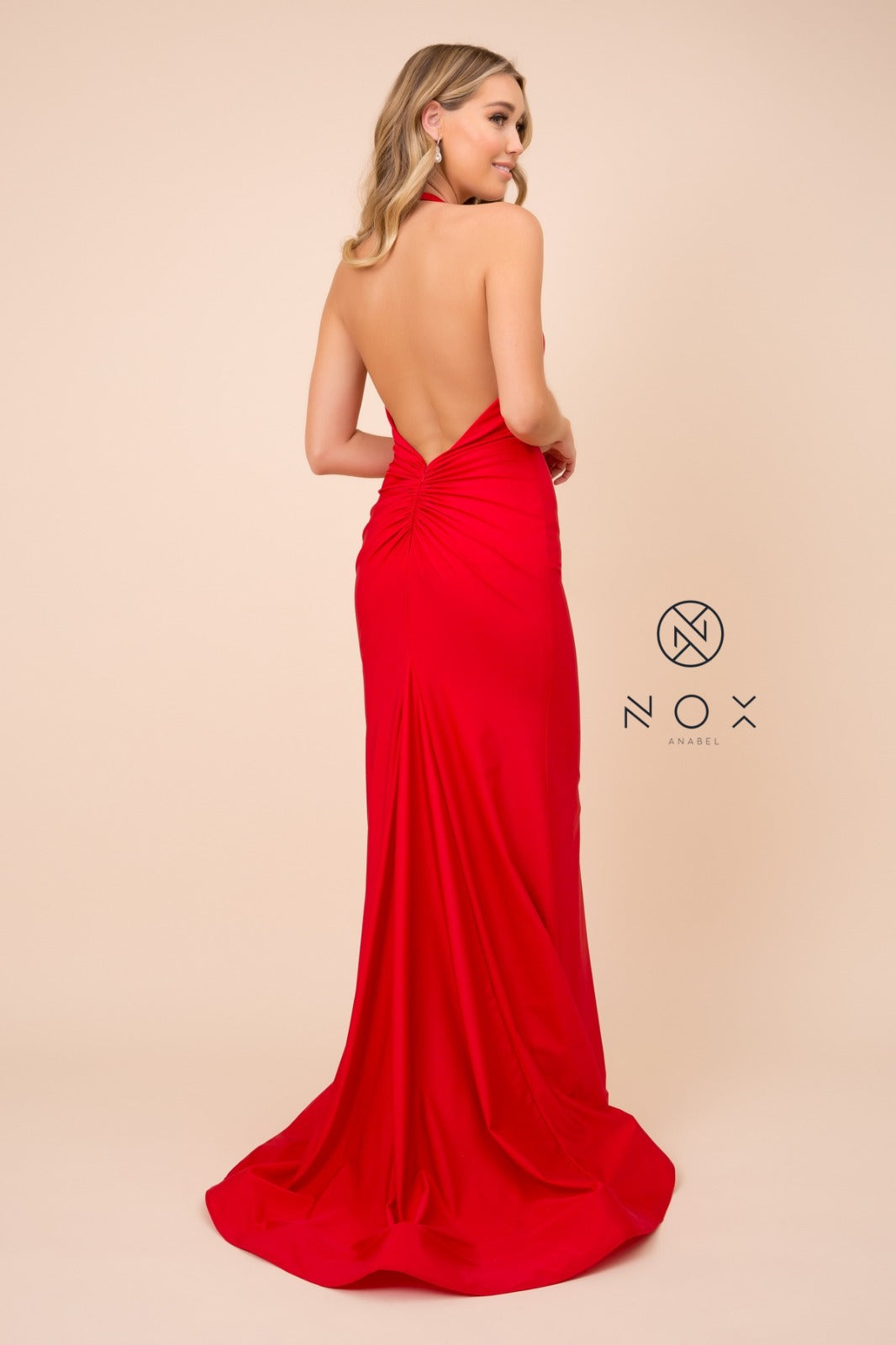 Fitted Halter Prom Dress with Open Back
