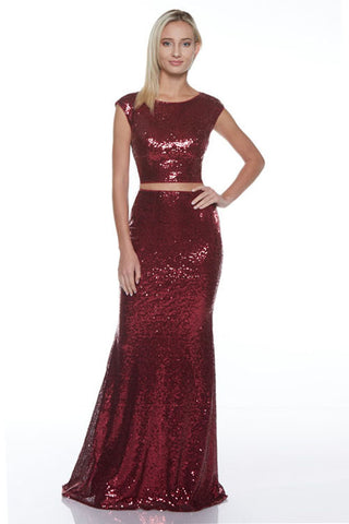 IRIDESCENT SEQUIN FITTED MERMAID DRESS - CORAL