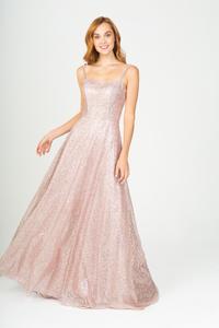 Glitter Mesh A-Line Prom Dress with Corset Back