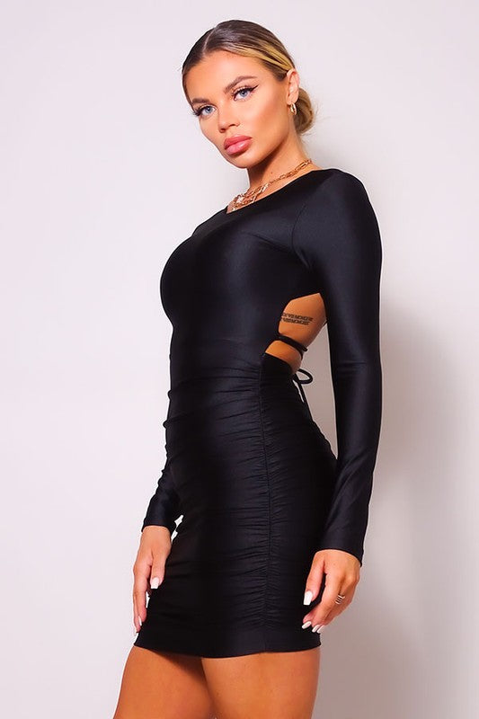Black Lux Fitted Long Sleeve Short Dress - Homecoming Dress