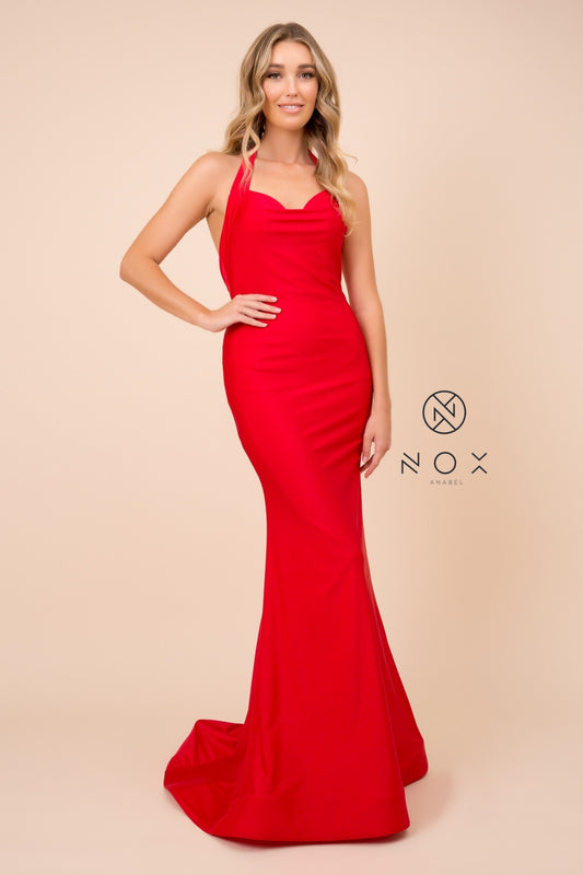 Fitted Halter Prom Dress with Open Back