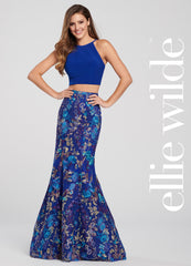 Two Piece Multi Lace Prom Dress Ellie Wilde By Mon Cheri EW119113