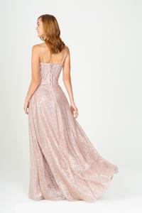 Glitter Mesh A-Line Prom Dress with Corset Back